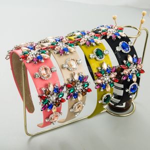 Luxe legering Rhinestone bloemen brede zijde hoofdband mode haaraccessoires vrouwen trend glanzende haarbanden haarband