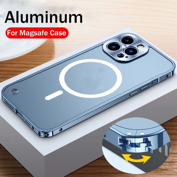 Cubierta de marco de metal de aleación de aluminio de lujo para iphone 14 Pro Max 11 12 13 12 mini Soporte para estuches de carga inalámbricos magnéticos Magsafe