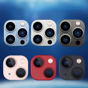Luxe aluminium metalen camera lens schermbeschermers voor iPhone 14 13 Pro Max Mini 12 11 Rainbow kleurrijke luchtvaartcamera -film Fine Hole mobiele telefoonfilms met pakket