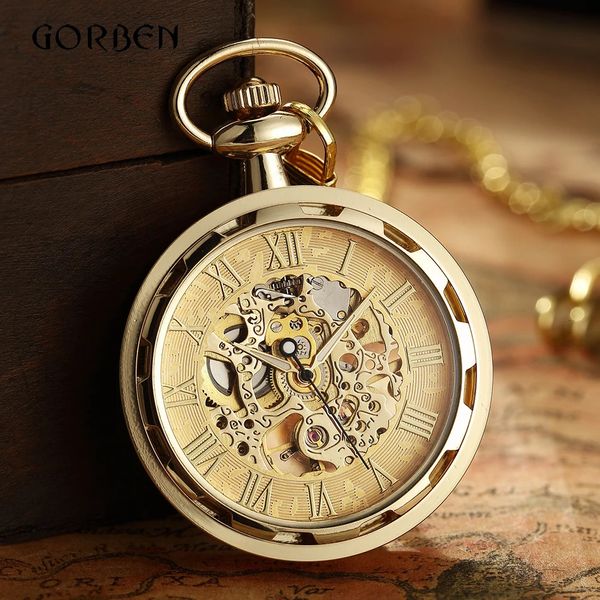 Luxury Antique Skeleton Mechanical Pocket Watch Men Men Steampunk Fob Watches Clock Pendant Relogo de Bolso 240327