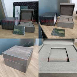 Luxury AP Diseñador de relojes grises Gray Box Cajas de cuero de madera Certificado de certificado Folleto de bolsas de bolsas de hombres y mujeres Caja de fábrica Hot Factory 15710