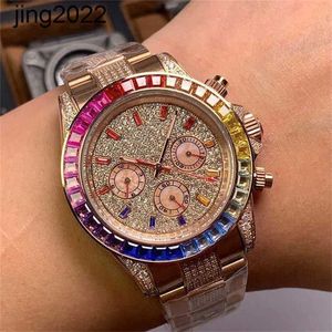 Luxe AP Diamond Glacé Mosonite Peut passer le test Mouvement mécanique complet étanche Top qualité Zircon 43mm Lady Rainbow Ring MouthO4TD