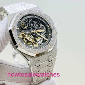 Luxury AP Wrist Watch Male Royal Oak Series 15407BC Platinum Frost Gold Hollow Out Business Business Sports Double pendule Mécanique