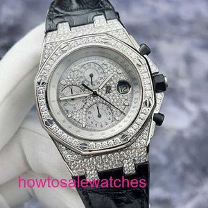 Luxe AP pols Watch Royal Oak Offshore Series 26067BC Originele Diamond Full Sky Star 18K Platinum Mens Watch 42mm