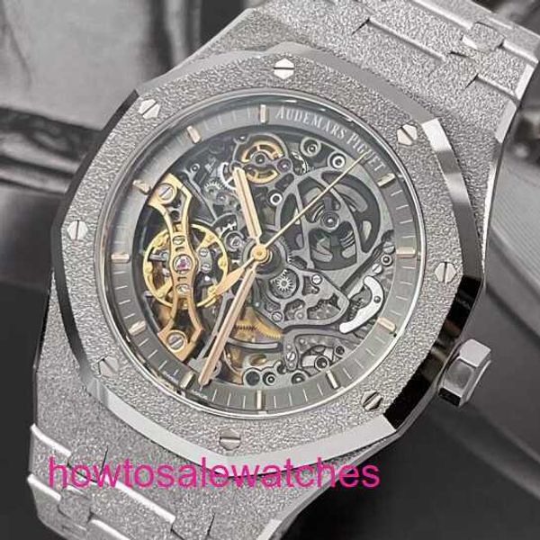 Luxury AP Wrist Watch Royal Oak Series 15407BC Platinum Frost Gold Hollow Mens Fashion Leisure Business Sports Double pendule Mécanique
