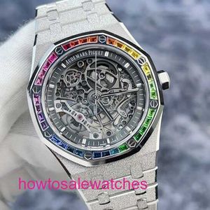 Luxury AP Wrist Watch Royal Oak Series 15412BC Full ouvre Frost Gold Rainbow Original Diamond Aspect Horizontal Plafond
