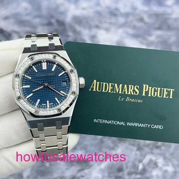 Luxury AP Wrist Watch Royal Oak Series 15551st Blue Plate en acier original Image de diamant Automatique Mélange de femmes 37 mm