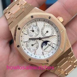 Luxe AP pols Watch Royal Oak Series 26574or Rose Gold Wit Disc Back Transparant Agenda Mens Fashion Leisure Business Sports Machinery Watch