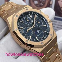 Luxe AP pols Watch Royal Oak Series 26574or Rose Gold Blue Dial Perpetual Agenda terug via heren Fashion Leisure Business Sports Mechanical Watch