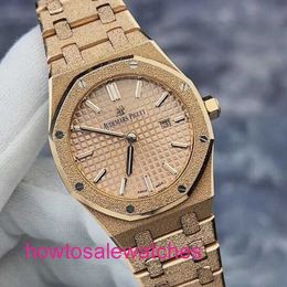 Luxury AP Wrist Watch Royal Oak Series 67653or Hammer Gold Craft connu sous le nom de Frost Gold plus brillant Quartz Womens Regardez un timing précis