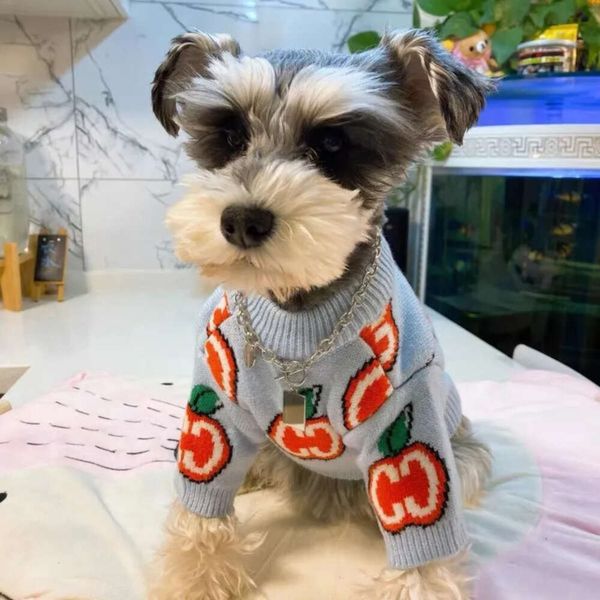 Diseñador de lujo suéter para perros ropa para mascotas letra de manzana ropa para perros ropa de algodón cweatshirt utumn invierno Gary cálido lindo chihuahua estampado Boy mascotas ropa perros