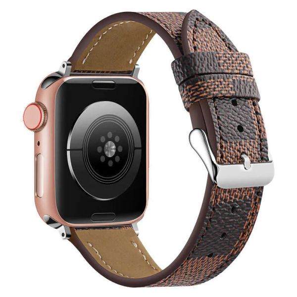 Luxury Apple Watch Ultra 2 Series 9 Band 38 40 41 42 44 45 49 mm de cuero de flores Reloj Strap Wutband para iWatch 8 7 6 5 4 SE Diseñador de bandas de vigilancia