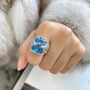 Luxe aquamarine diamantring 925 Sterling zilveren feest trouwringen voor vrouwen bruidsbelofte engagement sieraden cadeau