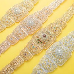 Caftan arabe de luxe, chaîne de taille en métal pour femmes, robe de mariée, bijoux de corps, couleur or, ceinture marocaine, longueur réglable, 240110