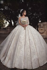 Luxe Arabische Dubai Baljurk Trouwjurken 2022 Eén Schouder Kralen Kristallen Geappliceerd Vestido de Noiva Bruidsjurken