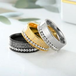 Luxe Arabische Islamitische Moslim Allah Iced Out CZ Charm Ring Gouden Kleur 14k Geel Gouden Ringen voor Vrouwen Mannen Religieuze Sieraden