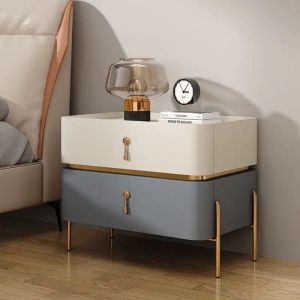 Luxury assemblé 2 tiroirs table de chevet de style moderne en bois massif en bois de chambre à coucher en cuir armoire de rangement latérale en cuir