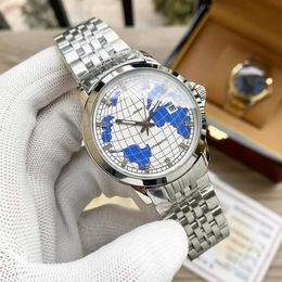 Luxe Automatische Mechanische Heren Horloges Globe Wijzerplaat Datum Volledig Roestvrij staal Waterdicht Saffier Mannen Designer watch2555