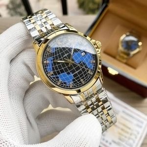 Montres mécaniques automatiques de luxe pour hommes, cadran Globe, entièrement en acier inoxydable, étanche, saphir, montre de styliste pour hommes