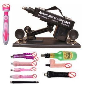 Gratis verzending luxe automatische sex machine gun set voor mannen en vrouwen, liefde machine met mannelijke masturbatie beker en grote dildo speelgoed