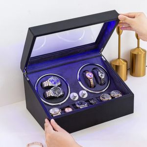 Boîte de remontoir de montre automatique de luxe avec lumière LED remontoirs électriques montres rotatives mécaniques vitrine de stockage 240110