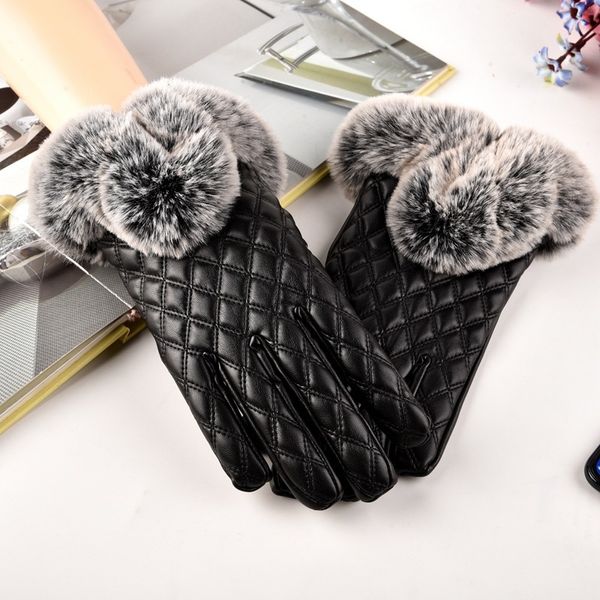 Isolation de luxe en fourrure de lapin imitation loutre pour femmes d'automne et d'hiver, gants d'isolation contre le froid à écran tactile en PU peluche et épaissi, cadeau de conduite