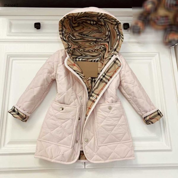 Manteau de luxe à capuche pour bébé, veste d'hiver mi-longue en coton, taille 110 à 170, doublure à carreaux, design, vêtements d'extérieur pour enfants, Dec05