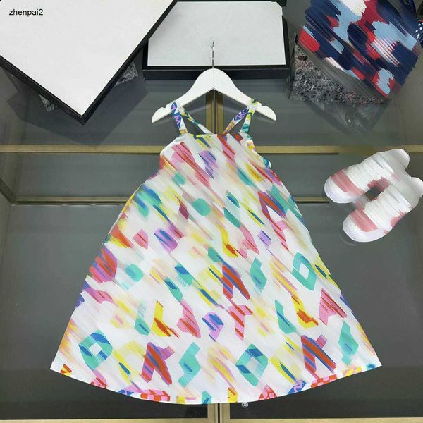Luxury Baby Jirt Sling Design Princess Robe Taille 100-160 cm Kids Designer Vêtements Colorful Letter Impring Girls Partydress 24Pril