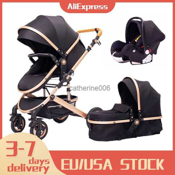 Poussette bébé de luxe 3 en 1 paysage élevé chariot bébé peut s'asseoir peut mentir poussette portable bébé berceau porte-bébé livraison gratuite L230625