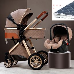 Poussette bébé de luxe 3 en Brandsdesigner 1 landau haut poussette pliable siège de voiture en gros costume enfants designer marque élastique mode douce