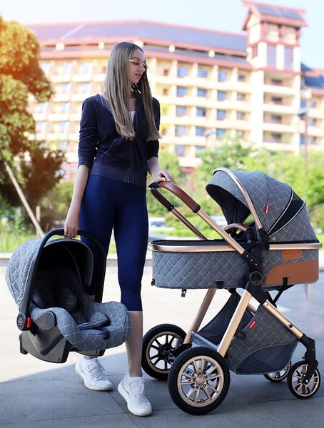 Luxe bébé poussette concepteur 3 en 1 haute vue landau pliable poussette siège de voiture en gros costume enfants marque populaire élastique doux