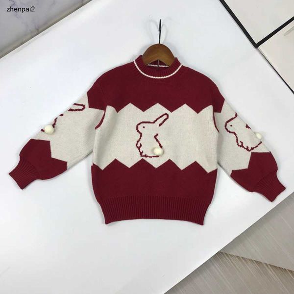 Pull de luxe pour bébé, design d'épissure d'automne pour fille, haut en tricot, taille 120-160, motif de lapin mignon, jacquard, pull tricoté pour enfants, Oct25