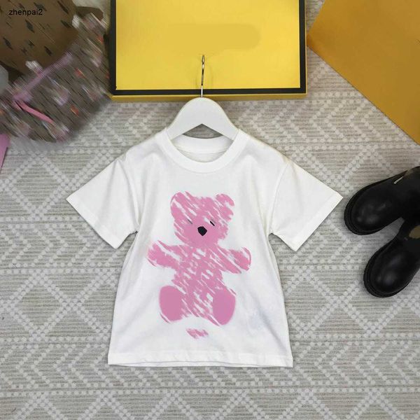 Camiseta de bebé de lujo para niños ropa diseñadora ropa de camiseta para niños 100-150 cm de color sólido patrón de oso patrón niñas de manga corta de manga corta 24mar