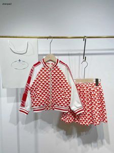 Luxe baby Tweedelige set meisjesjurken maat 110-160 Volledige print van geometrische patronen kinderjasje en plooirok Dec10