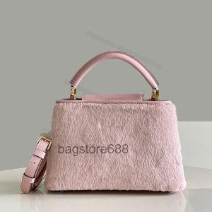 Bolso de cuero 2022 5A Mink Fur bolsos de hombro bolsos de mano de lujo bolso de mensajero diseñador metal remache broches 27cm