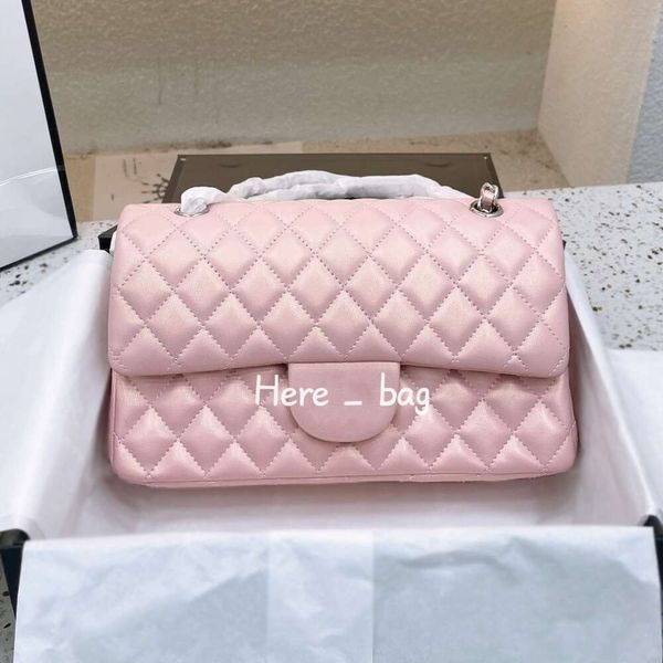 Sac de luxe Iridescent Pearly Pink Classic Sacs à double rabat avec chaîne en métal argenté Bandoulière Bandoulière Designer Fourre-tout Multi Pochette Sacs à main