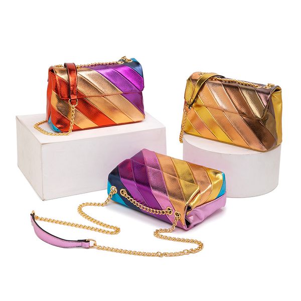 Sacs de luxe 2022 femme mode Style à la mode sacs de soirée jointure métallique coloré arc-en-ciel sac à main brillant sac à bandoulière