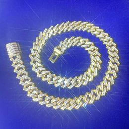 Baguettes de luxe en forme de D/vvs, diamant Moissanite, 12mm de large, Bracelet en argent 925, chaîne à maillons cubains
