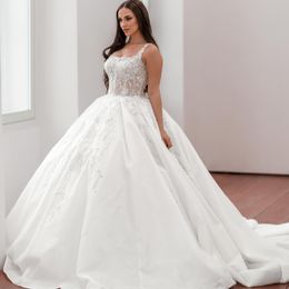 Robe de bal de luxe robes de mariée en dentelle, grande taille, appliquées, paillettes brillantes, perles en cristal, robes de mariée