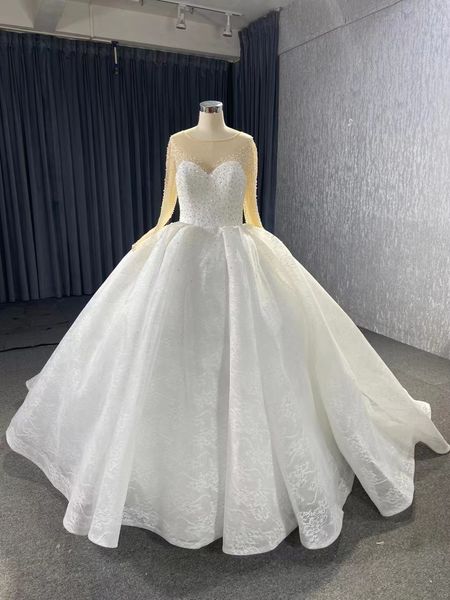 Vestido de fiesta de lujo, vestidos de novia de encaje blanco, vestido de manga larga, vestidos de novia SM67293