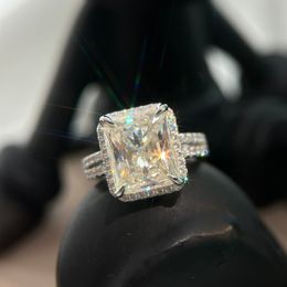 Bagues de luxe en argent Sterling S925, grand carré, 5 carats, breloque en Zircon, bague de fiançailles de mariage pour femmes, avec boîte, cadeau de fête