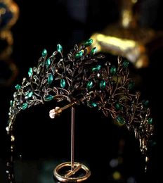 Luxe barokke zwarte groene kristallen blad bruids kroon tiaras kronen infantis bruiden hoofdbanden bruiloft haaraccessoires 2112152781533
