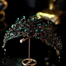 Luxe barok zwart groen kristalblad bruidskroon tiara's strass kronen infantis bruiden hoofdbanden bruiloft haaraccessoires Y286M