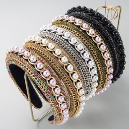 Luxe Baroque plein diamant perle éponge bandeau mode cheveux accessoires femmes à la mode bal bandeau mignon cheveux cerceau chapeaux