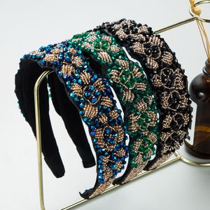 Bandeau de luxe baroque vert noir bleu diamant, accessoires de cheveux à la mode pour femmes, bandeau de fête tendance, cerceau pour filles, couvre-chef
