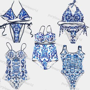 Maillot de bain femme bleu blanc porcelaine jacquard bikini ensemble classique luxe designer mode maillot de bain