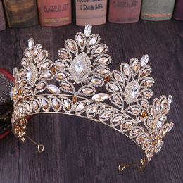 Luxe Barokke Rhinestone Bruid Tiaras Haar Sieraden Diamante Grote Crystal Floral Tiara's en Crowns Bruiloft Haaraccessoires XH J0113