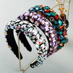 Luxe Barok Sparkly Gewatteerde Rhinestone Hoofdband Kleurrijke Glas Crystal Verfraaid Brede Hoofddeksels Haarband Haaraccessoires X0722