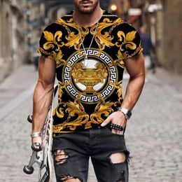 T-shirt imprimé 3D de style baroque de luxe pour hommes et femmes Polyester rond rond en vrac t-shirt à manches courtes 240513