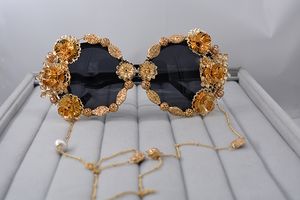 luxe- baroque femmes lunettes de soleil métal fleur grandes lunettes de soleil rondes vintage rétro noir plein cadre miroir lunettes de soleil été plage cadeau